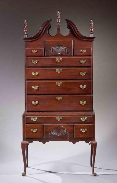 Queen Anne Bonnet Top Carved Fan Highboy