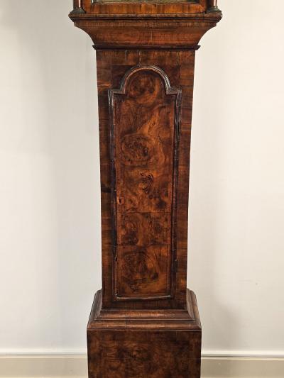 Queen Anne Burl Walnut Long Case Clock by Thomas Perkins