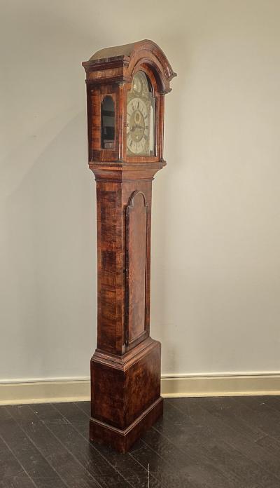 Queen Anne Burl Walnut Long Case Clock by Thomas Perkins