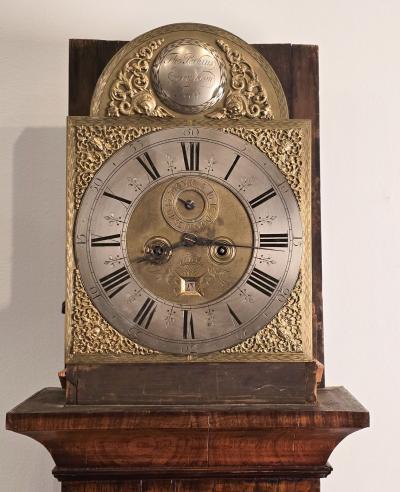 Queen Anne Burl Walnut Long Case Clock by Thomas Perkins