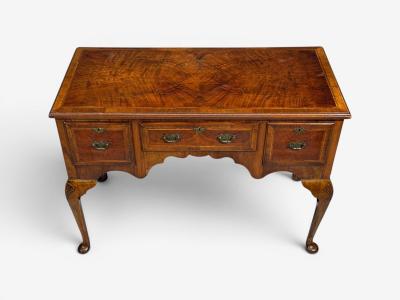 Queen Anne Lowboy Writing Desk Burl Crotch Mahogany Veneer Walnut England