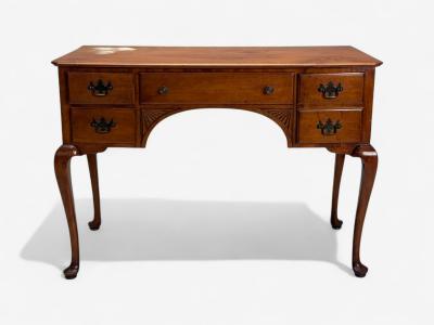 Queen Anne Mahogany Brass Writing Desk England 1900s