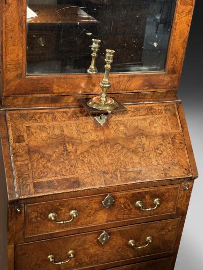 Queen Anne Period Burr Walnut Bureau Bookcase