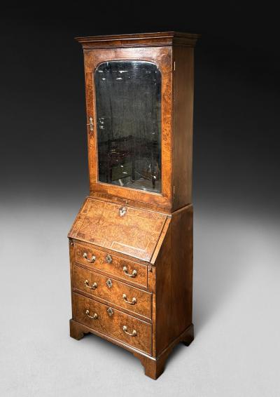 Queen Anne Period Burr Walnut Bureau Bookcase