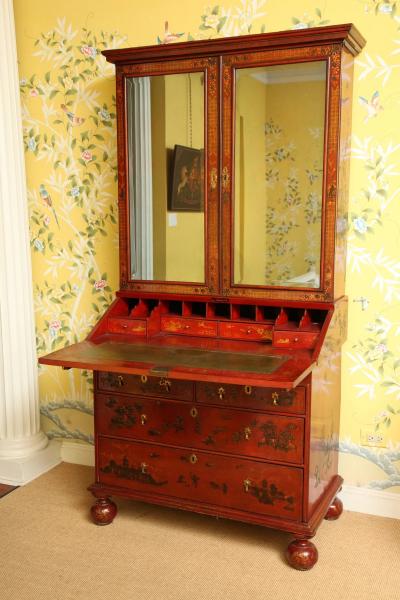 Queen Anne Red Japanned Bureau Bookcase
