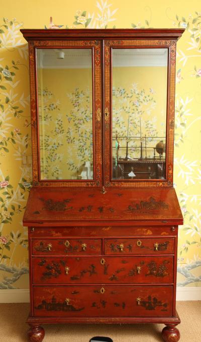 Queen Anne Red Japanned Bureau Bookcase