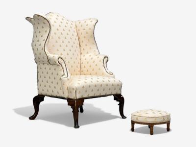 Queen Anne Scalamandre Fabric Mahogany Wingback Chair England 19th c 