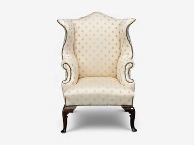 Queen Anne Scalamandre Fabric Mahogany Wingback Chair England 19th c 