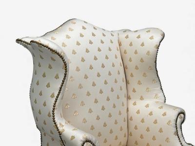 Queen Anne Scalamandre Fabric Mahogany Wingback Chair England 19th c 