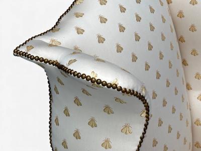 Queen Anne Scalamandre Fabric Mahogany Wingback Chair England 19th c 