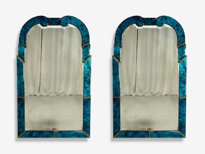 Queen Anne Style Blue Antiqued Beveled Glass Venetian Wall Mirrors 21st C 