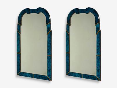 Queen Anne Style Blue Antiqued Beveled Glass Venetian Wall Mirrors 21st C 