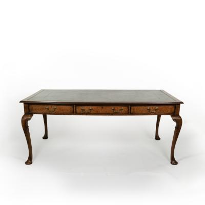 Queen Anne Style Burl Walnut Writing Table with Embossed Leather Top circa 1860