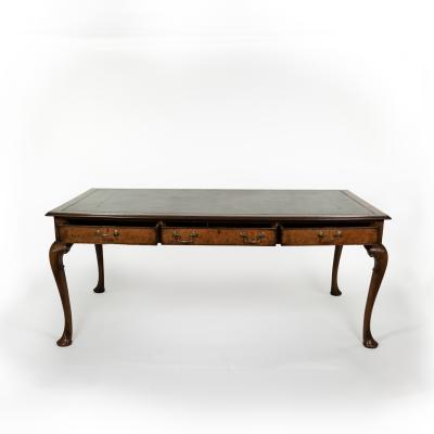 Queen Anne Style Burl Walnut Writing Table with Embossed Leather Top circa 1860