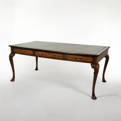 Queen Anne Style Burl Walnut Writing Table with Embossed Leather Top circa 1860
