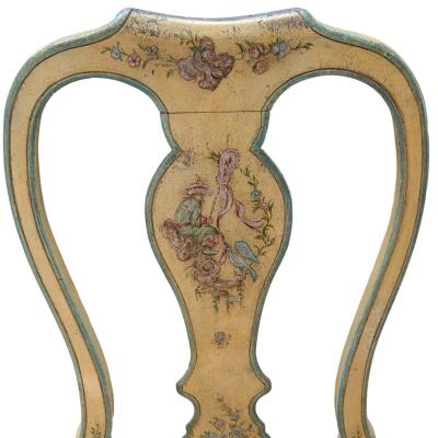 Queen Anne Style Polychrome Chinoiserie Chairs from the 19th century