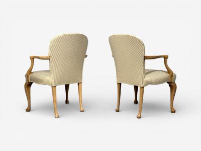 Queen Anne Style Six Dining Chairs Light Wood Fabric USA 1940s