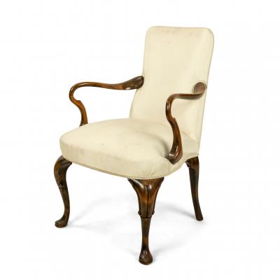 Queen Anne White Upholstered Walnut Arm Chair