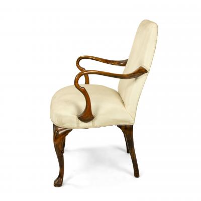 Queen Anne White Upholstered Walnut Arm Chair