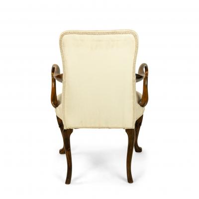 Queen Anne White Upholstered Walnut Arm Chair