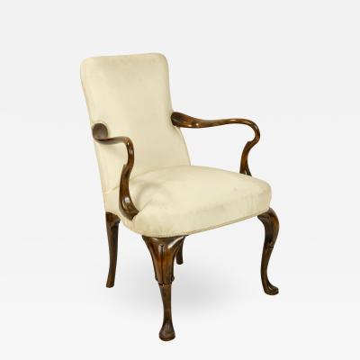 Queen Anne White Upholstered Walnut Arm Chair