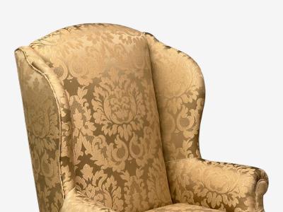 Queen Anne Wingback Chair Fabric Mahogany England 19th c 