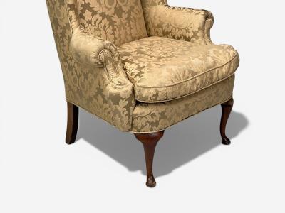 Queen Anne Wingback Chair Fabric Mahogany England 19th c 