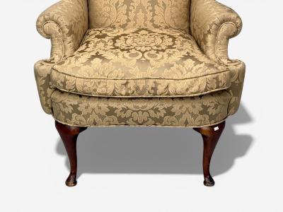 Queen Anne Wingback Chair Fabric Mahogany England 19th c 