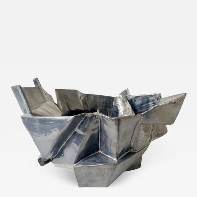 R A Pesce Cubist Monumental Ceramic Vessel Steel Grey Glaze 2 by R A Pesce