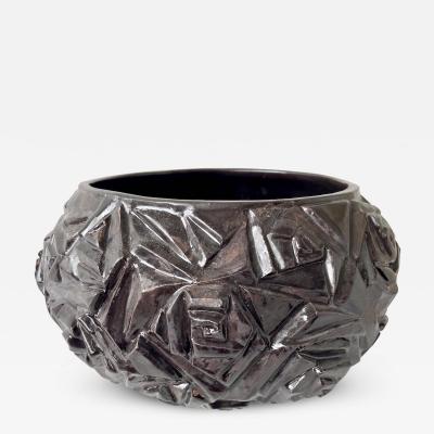 R A Pesce Deco Rose Geometric Ceramic Vessel by R A Pesce Black Glaze