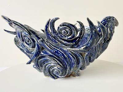 R A Pesce Fire Cutout Ceramic Vessel by R A Pesce Van Gogh Blue Glaze