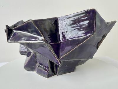 R A Pesce R A Pesce Cubist Ceramic Vessel Obergine Glaze