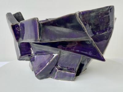 R A Pesce R A Pesce Cubist Ceramic Vessel Obergine Glaze