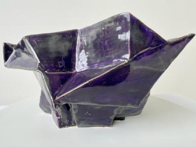 R A Pesce R A Pesce Cubist Ceramic Vessel Obergine Glaze