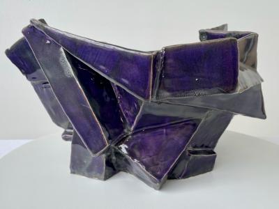 R A Pesce R A Pesce Cubist Ceramic Vessel Obergine Glaze