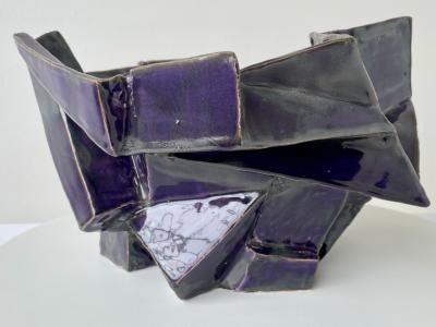 R A Pesce R A Pesce Cubist Ceramic Vessel Obergine Glaze