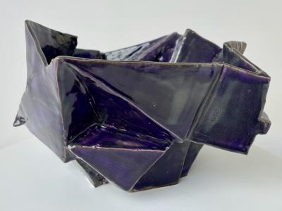 R A Pesce R A Pesce Cubist Ceramic Vessel Obergine Glaze