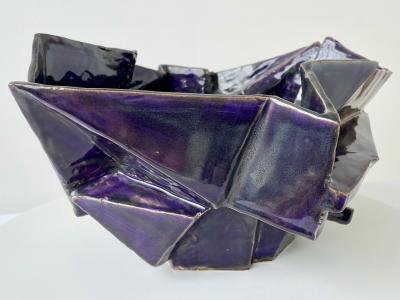 R A Pesce R A Pesce Cubist Ceramic Vessel Obergine Glaze