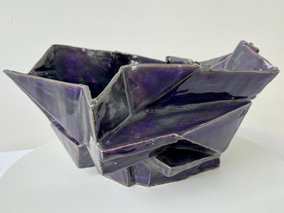 R A Pesce R A Pesce Cubist Ceramic Vessel Obergine Glaze