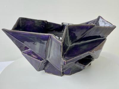 R A Pesce R A Pesce Cubist Ceramic Vessel Obergine Glaze