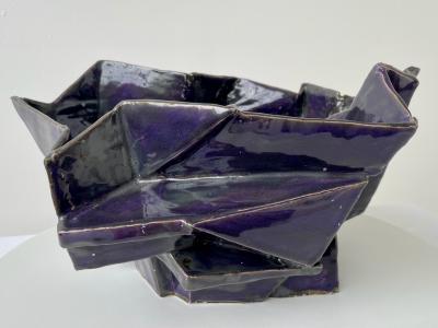 R A Pesce R A Pesce Cubist Ceramic Vessel Obergine Glaze