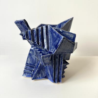 R A Pesce Wheel thrown Cubist Vessel in Cobalt Blue Glaze United States 