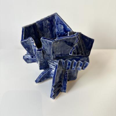 R A Pesce Wheel thrown Cubist Vessel in Cobalt Blue Glaze United States 