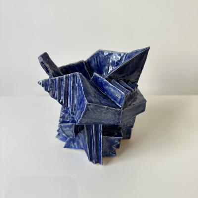 R A Pesce Wheel thrown Cubist Vessel in Cobalt Blue Glaze United States 