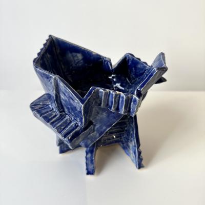 R A Pesce Wheel thrown Cubist Vessel in Cobalt Blue Glaze United States 