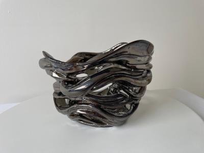 R A Pesce Whirlwind Ceramic Vessel Deco Black Glaze R A Pesce