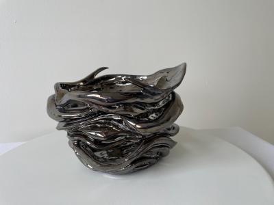 R A Pesce Whirlwind Ceramic Vessel Deco Black Glaze R A Pesce