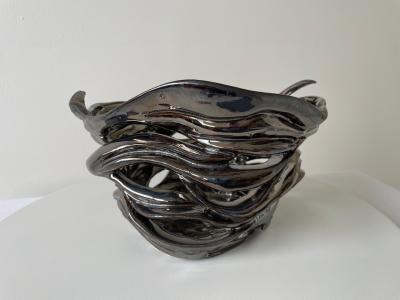R A Pesce Whirlwind Ceramic Vessel Deco Black Glaze R A Pesce