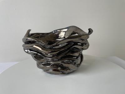 R A Pesce Whirlwind Ceramic Vessel Deco Black Glaze R A Pesce