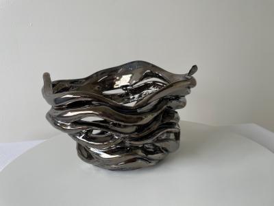 R A Pesce Whirlwind Ceramic Vessel Deco Black Glaze R A Pesce
